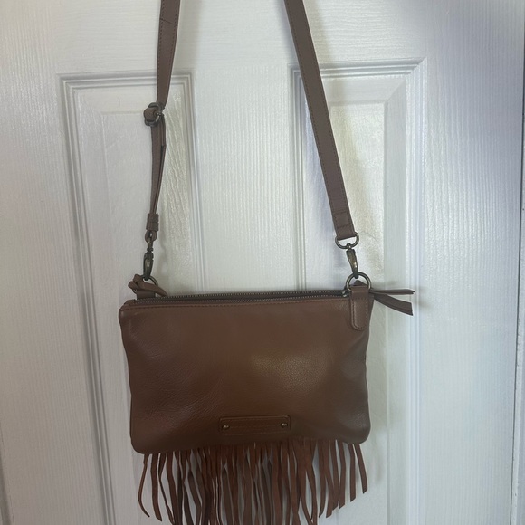 Lucky Brand Cross Body Brown Leather Fringe Boho Purse - Picture 7 of 16